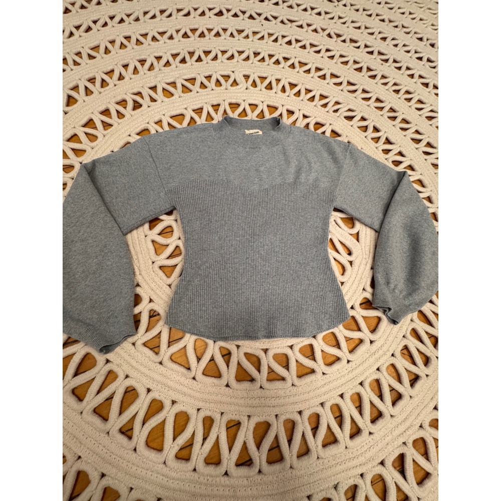 Open Edit Grey Ribbed Knit Corset Mock Neck Sweater Sz S